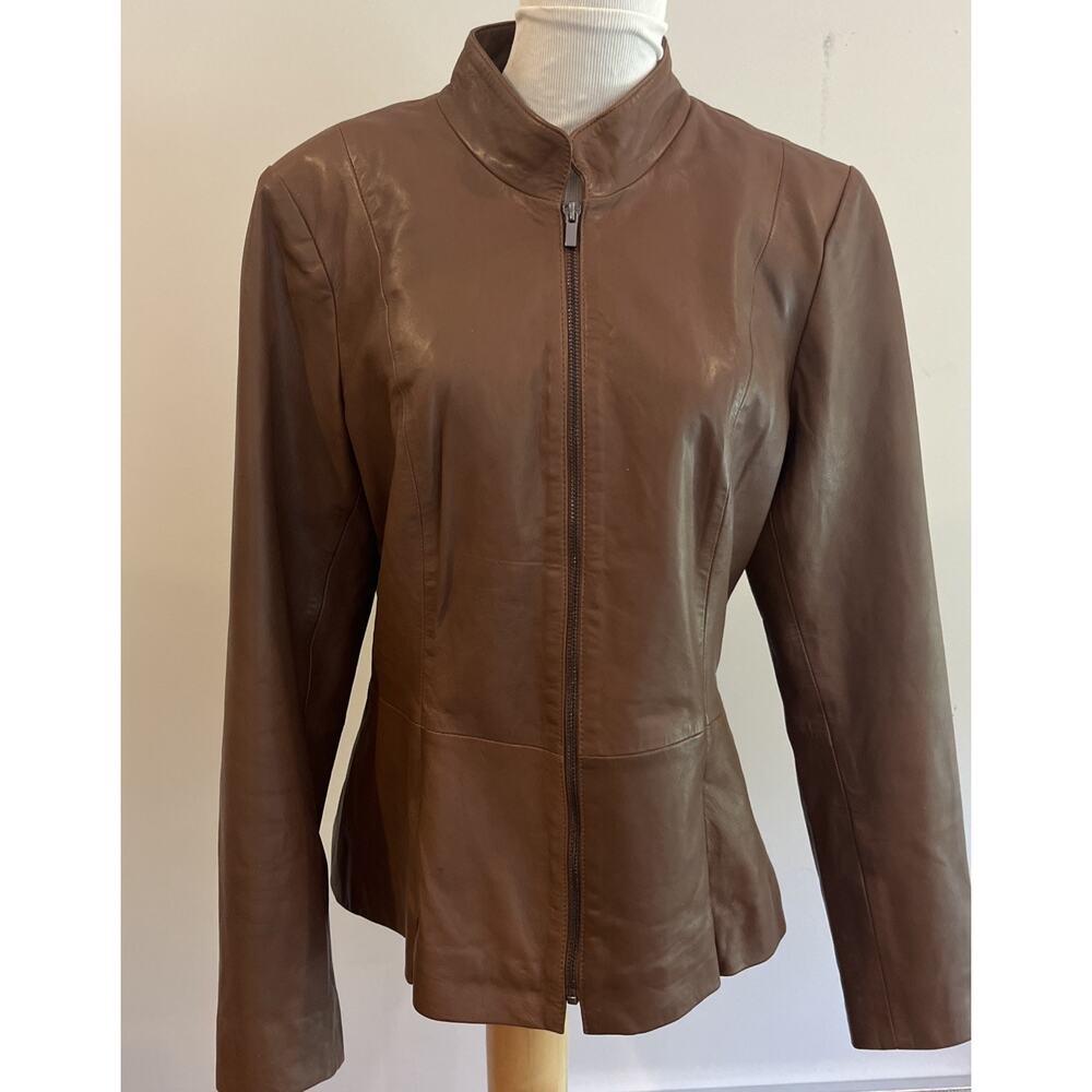 Badgley Mischka Gia Brown Leather Biker Jacket Style #68097 Size L